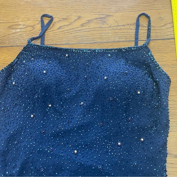 Tiffany designs silk maxi navy beaded square neck open back gown 6 - Picture 7 of 16